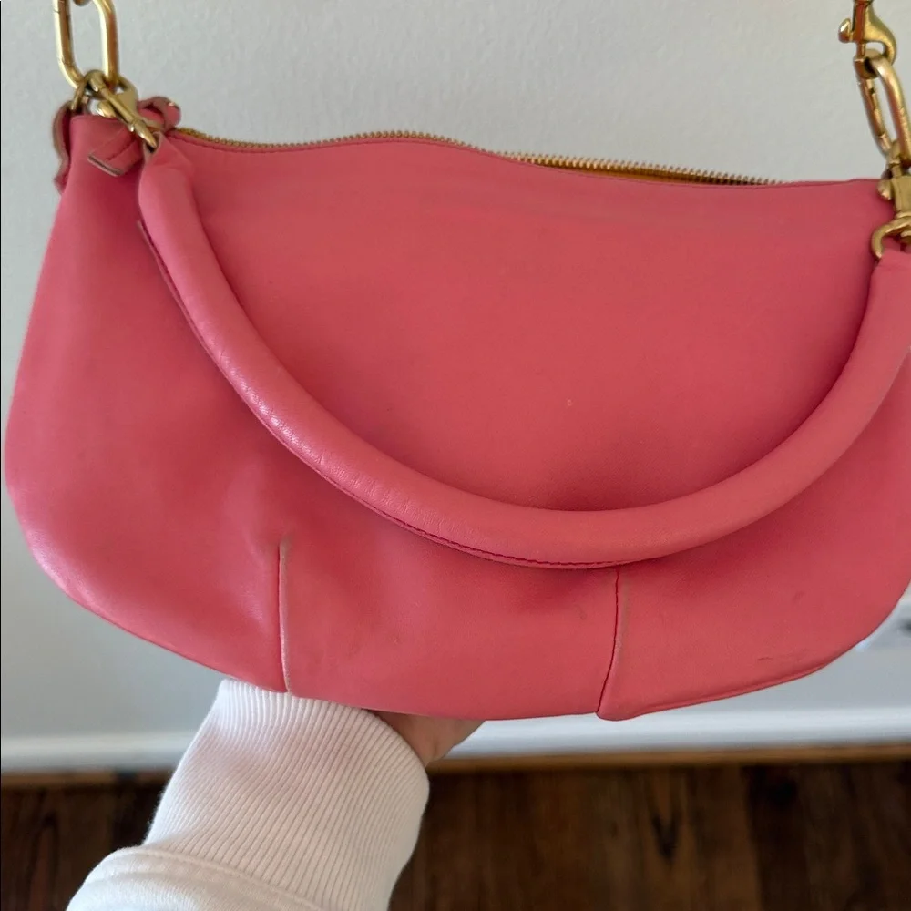 Clare V Petit Moyen - Pink Leather Crossbody Bag with Gold Hardware - Picture 7 of 8